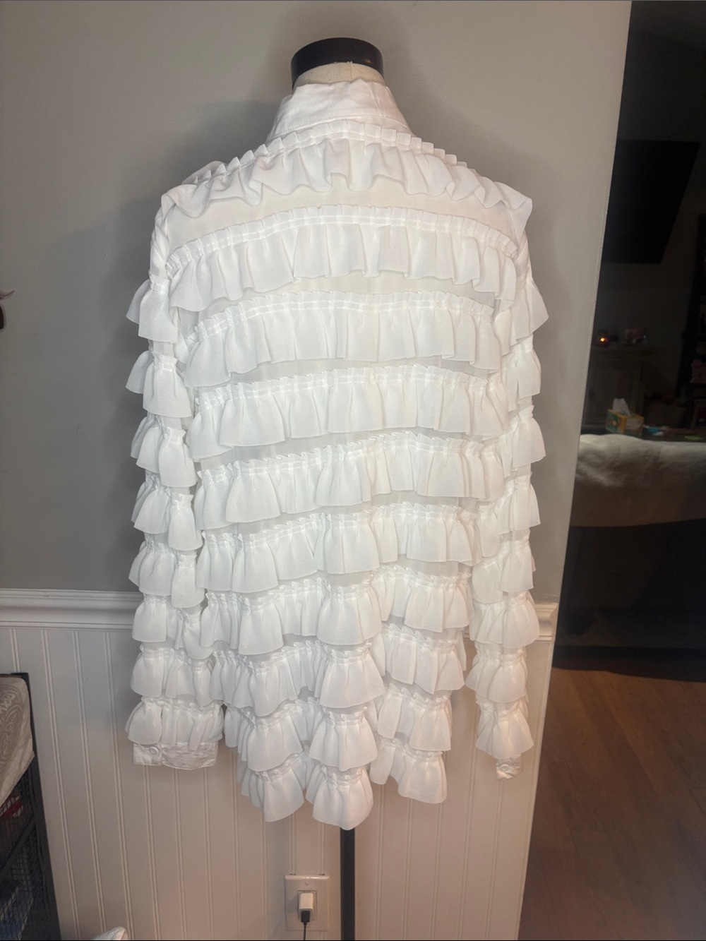 Mazik White Ruffled Button-Down Blouse - Picture 3 of 5